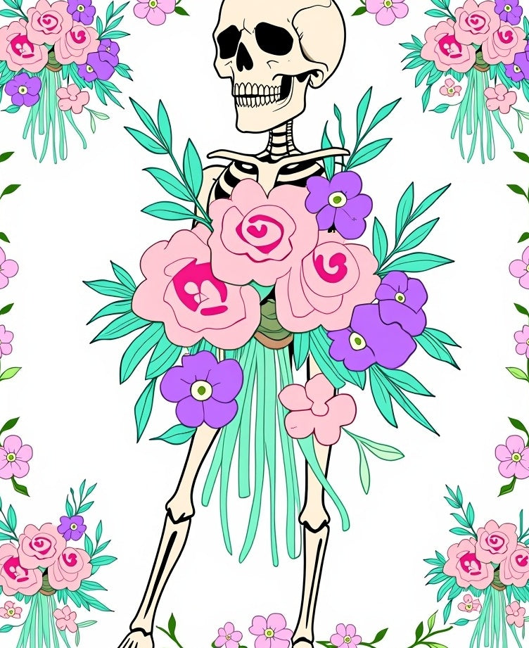 Whimsical Skeleton Floral Bouquet Rug