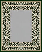 Dark Green Cream Scrollwork Frame Rug