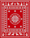 Red Snowflake Deer Folk Art Rug