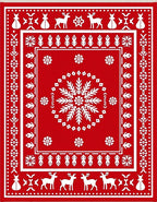 Red Snowflake Deer Folk Art Rug