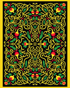 Vibrant Yellow Red Floral Swirl Rug