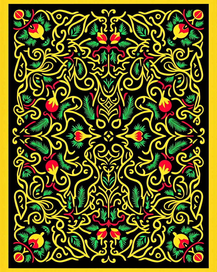 Vibrant Yellow Red Floral Swirl Rug