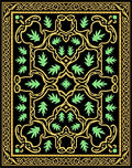 Golden Vine Leaf Black Floral Rug