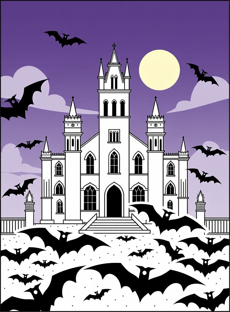 Gothic Castle Bats Purple Moon Rug
