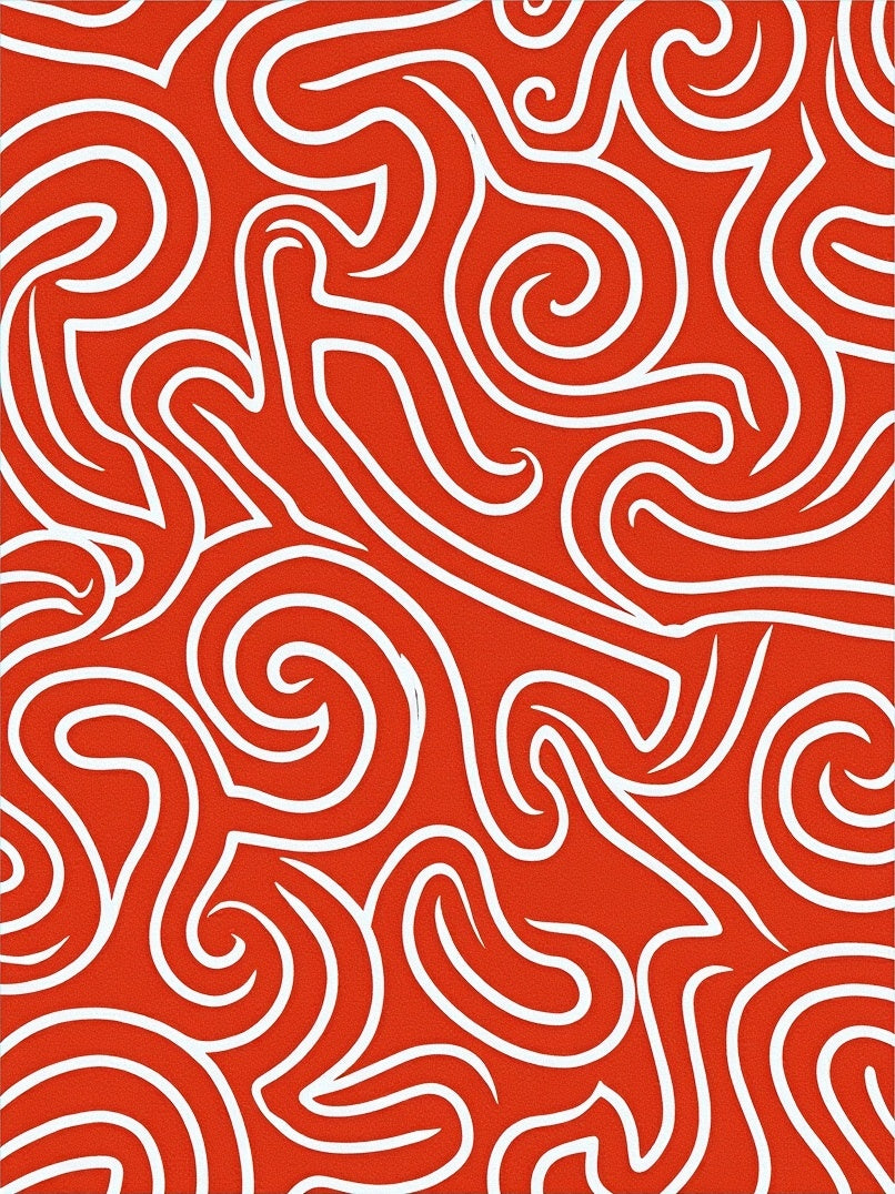 Crimson Swirl Abstract Line Art Rug