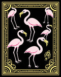 Pink Flamingos Golden Art Deco Frame Rug