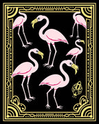 Pink Flamingos Golden Art Deco Frame Rug