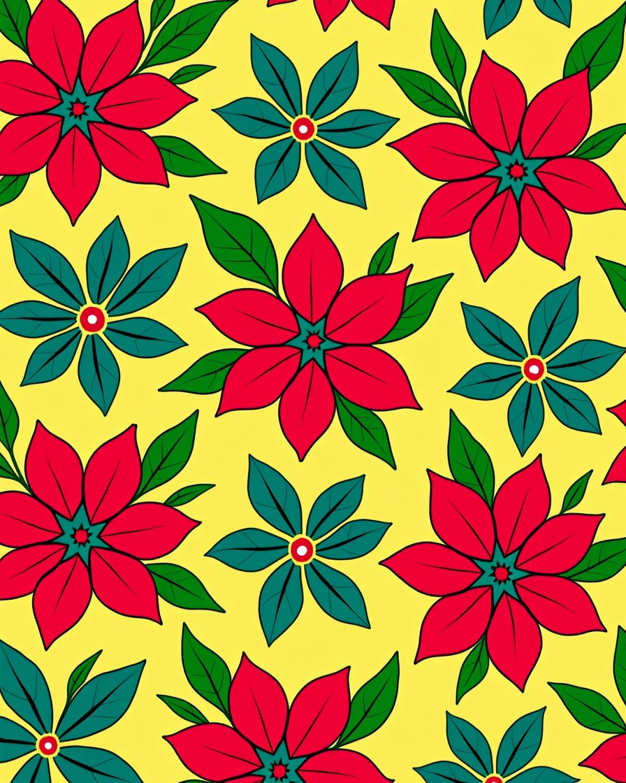 Bold Red Green Floral Scatter Rug