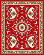 Crimson Ivory Floral Medallion Border Rug