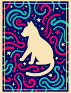 Cream Cat with Swirls and Stars Rug