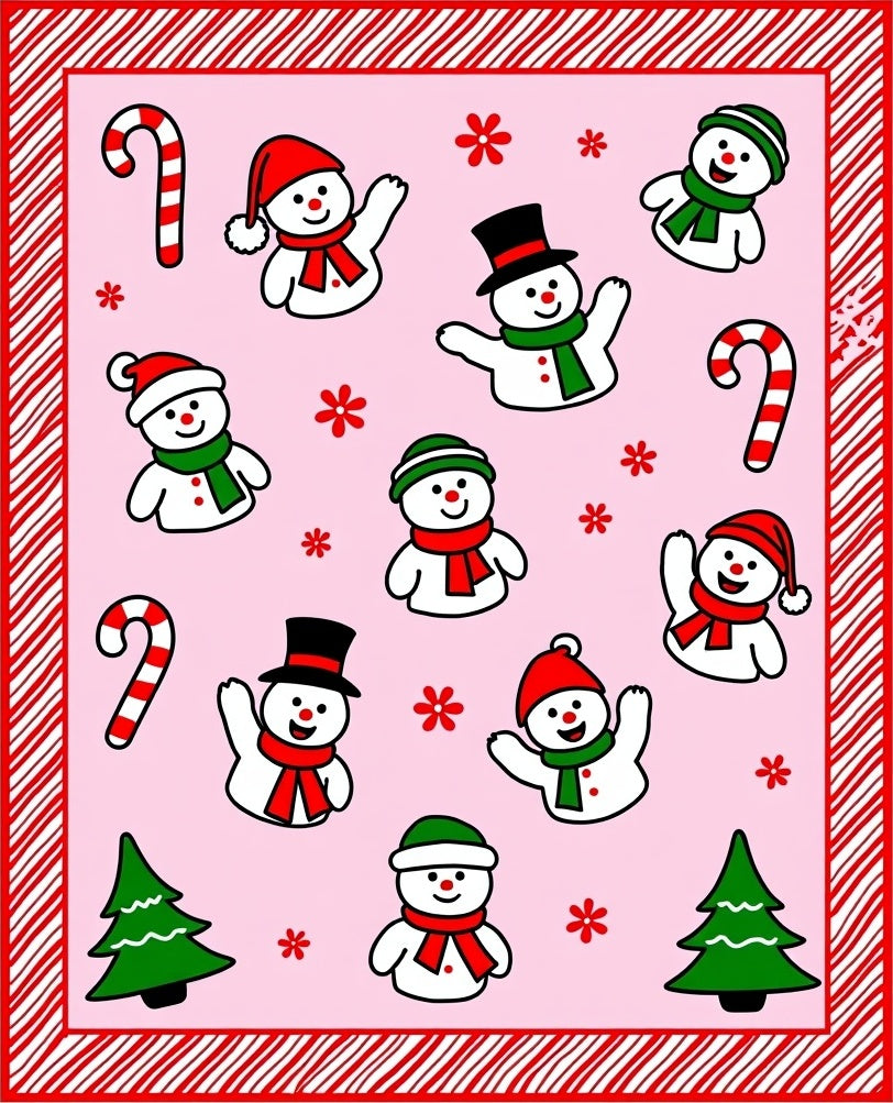 Whimsical Snowman Candy Cane Christmas Trees Rug