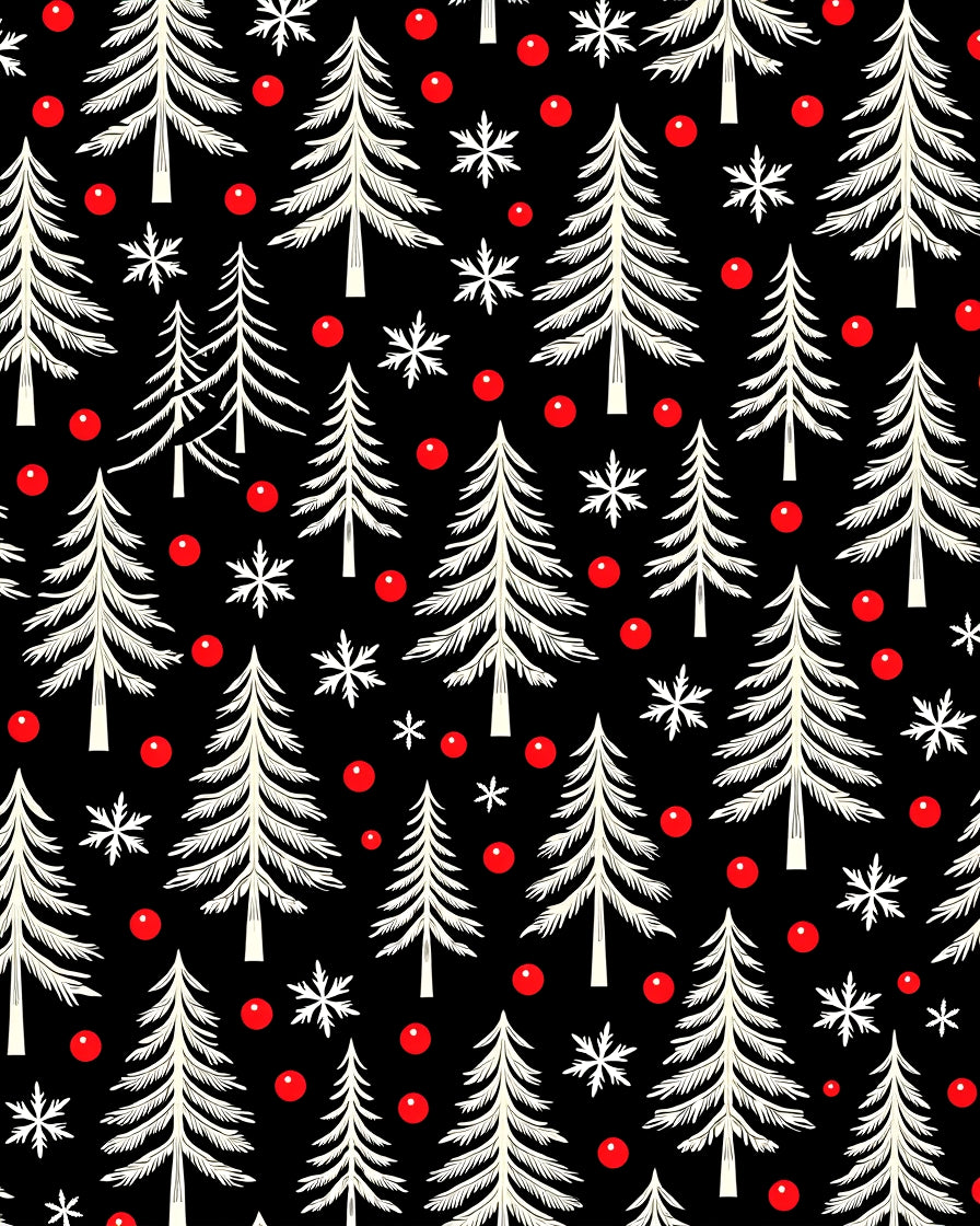 Black White Pine Snowflakes Berry Rug