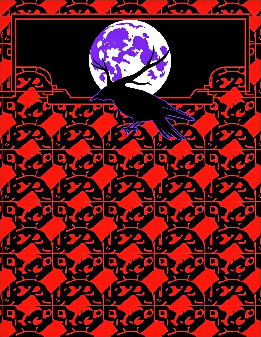 Red Black Raven Moon Graphic Rug