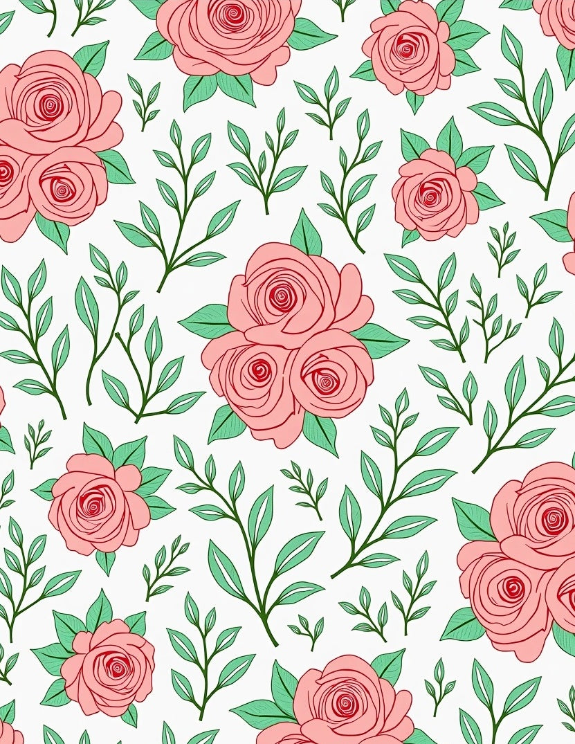 Coral Pink Roses and Leaves Rug