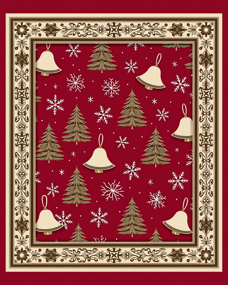 Crimson Bell Tree Snowflake Holiday Rug
