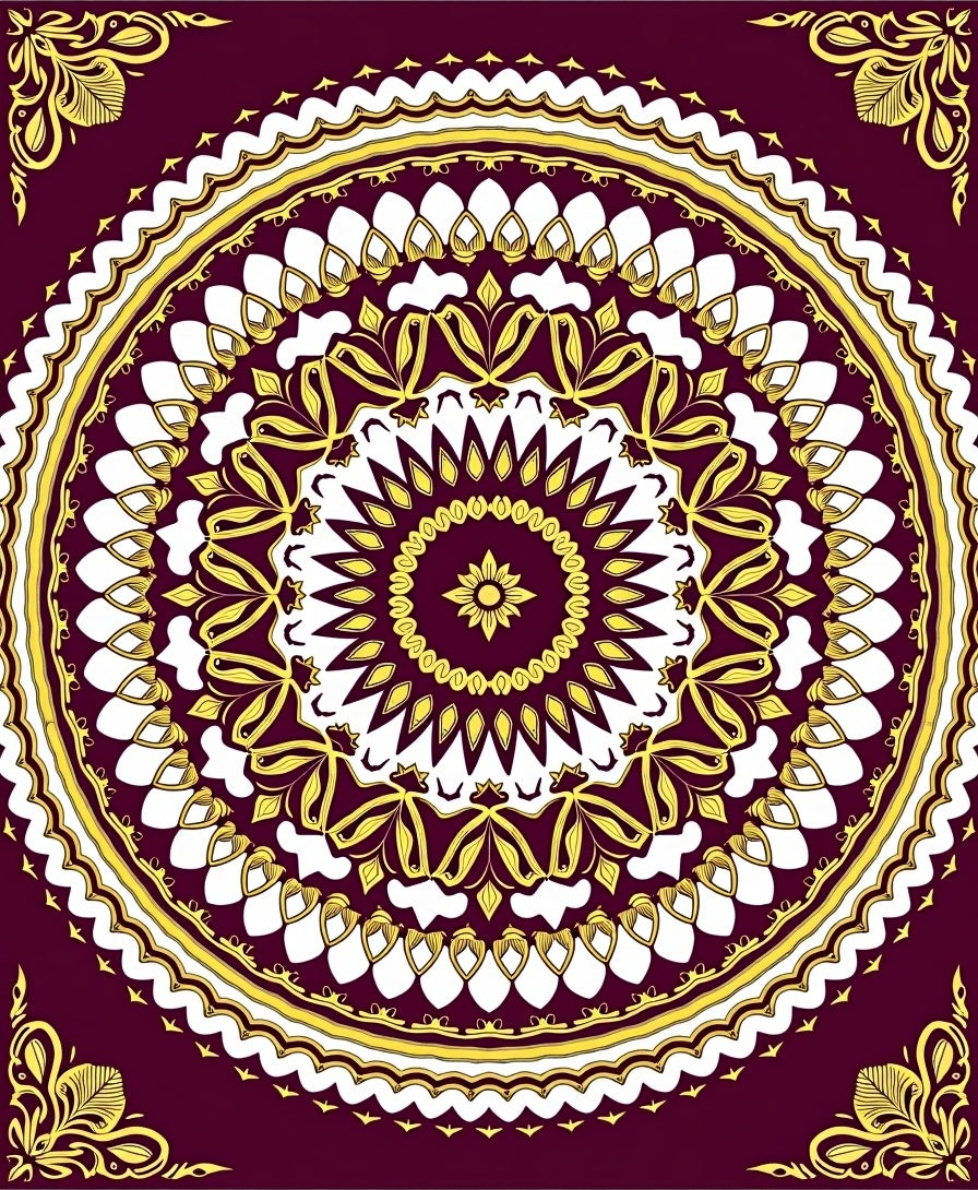 Crimson Gold Floral Mandala Rug
