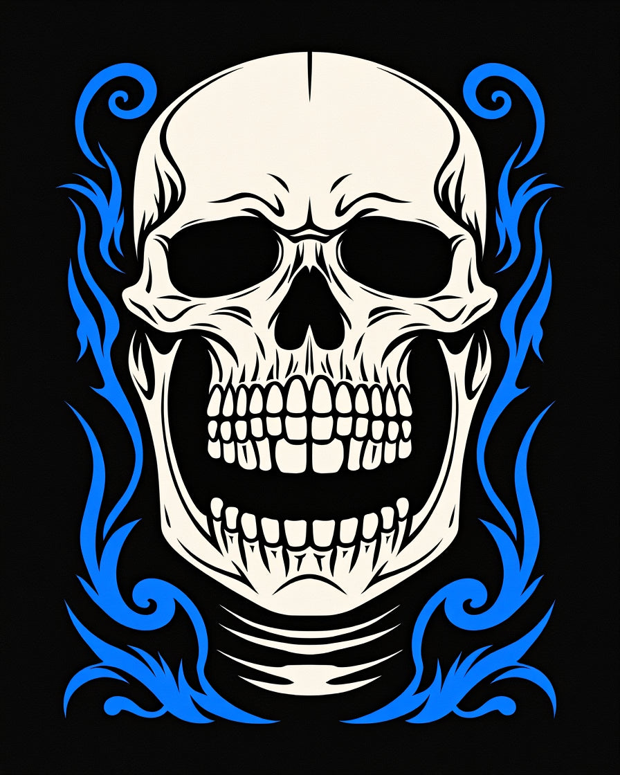 Vivid Blue Flame Skull Rug