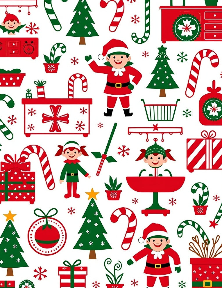 Festive Christmas Elves and Candy Canes Rug