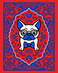 Dapper Pug Whimsical Red Blue Oval Rug