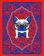 Dapper Pug Whimsical Red Blue Oval Rug