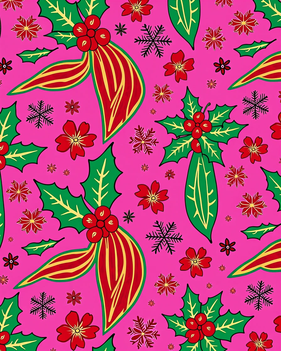Merry Pink Holly Snowflake Bow Rug