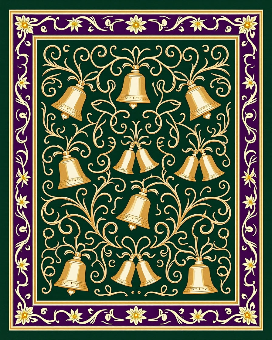 Gilded Bell Vine Floral Border Rug
