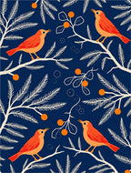 Orange Birds With White Branches And Berries Rug