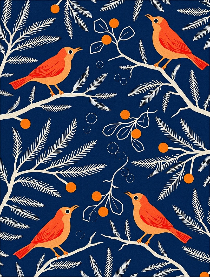 Orange Birds With White Branches And Berries Rug