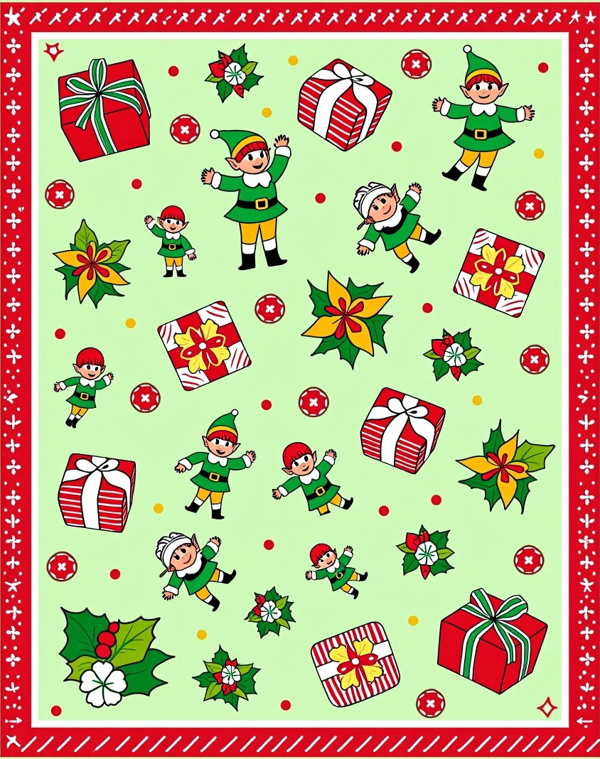 Jolly Elf Gift Holiday Playful Scene Rug