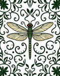 Emerald Dragonfly Floral Scroll Rug