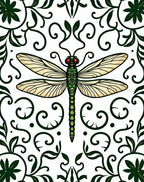Emerald Dragonfly Floral Scroll Rug