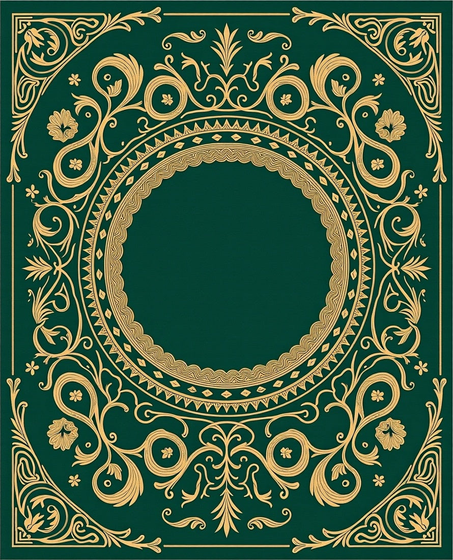 Emerald Gold Scrollwork Floral Frame Rug