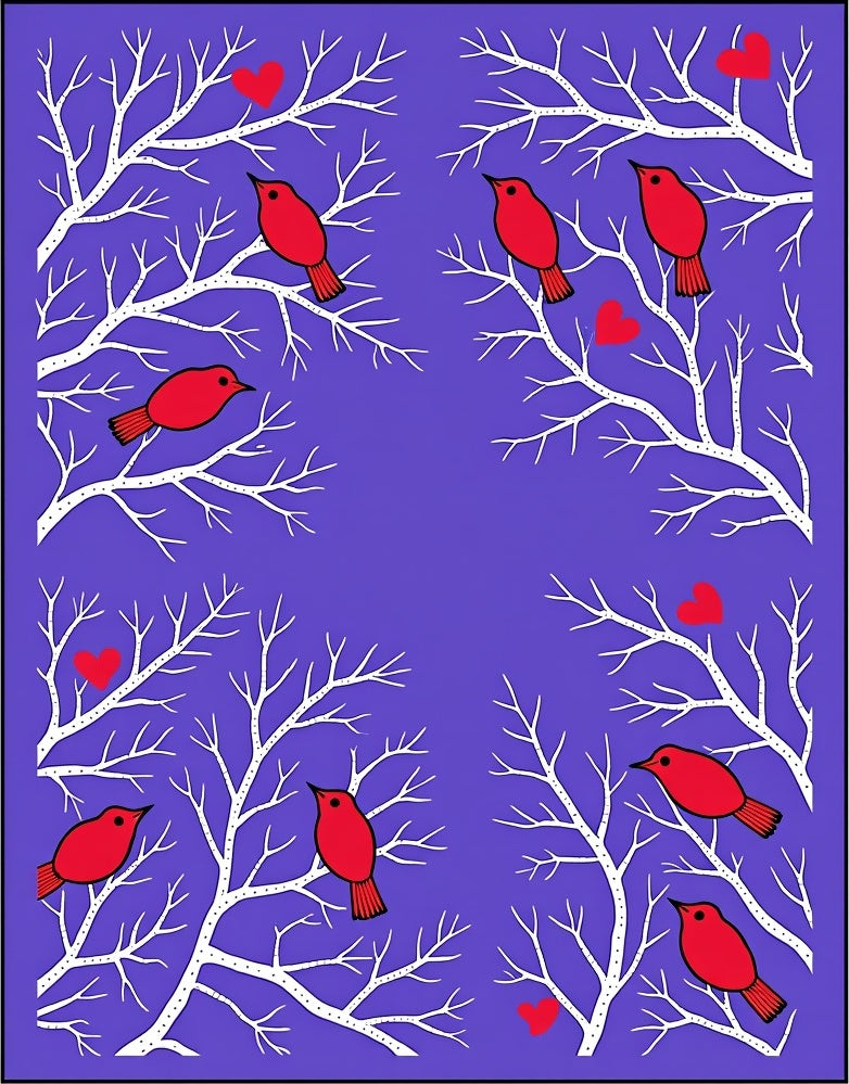 Red Birds On White Tree Branches Rug