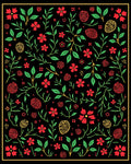Red Floral Vine Botanical Black Rug