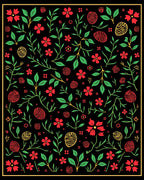 Red Floral Vine Botanical Black Rug