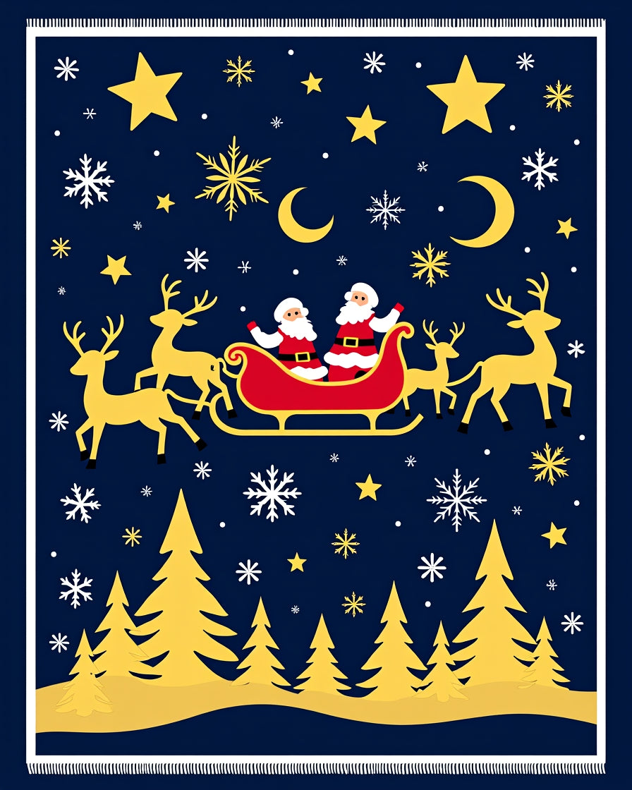 Golden Sleigh Ride Festive Christmas Rug