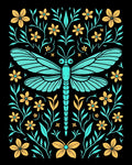 Turquoise Dragonfly Floral Garden Art Rug