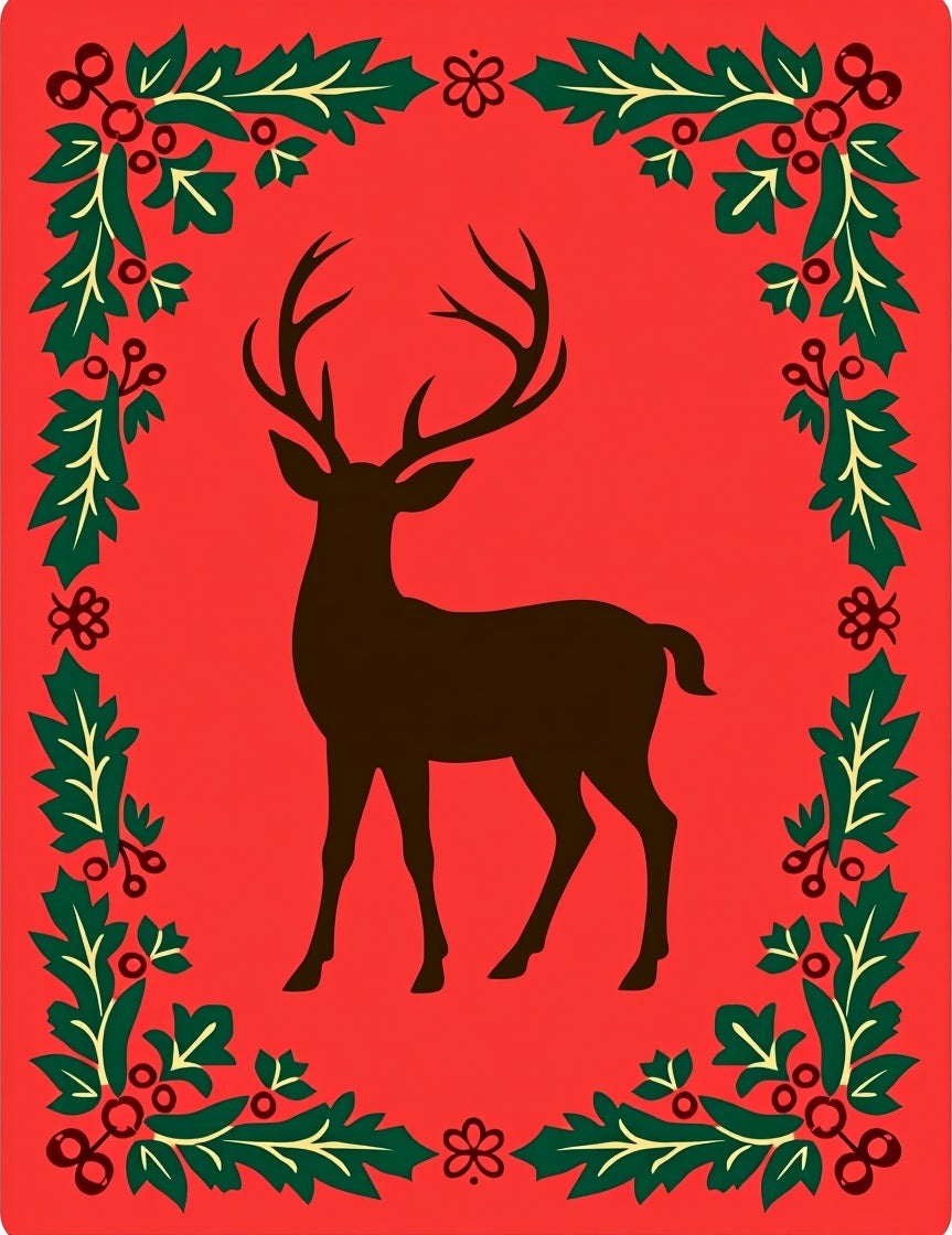 Red Deer Holly Garland Rug