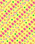 Playful Yellow Red Swirls and Shapes Rug