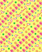 Playful Yellow Red Swirls and Shapes Rug