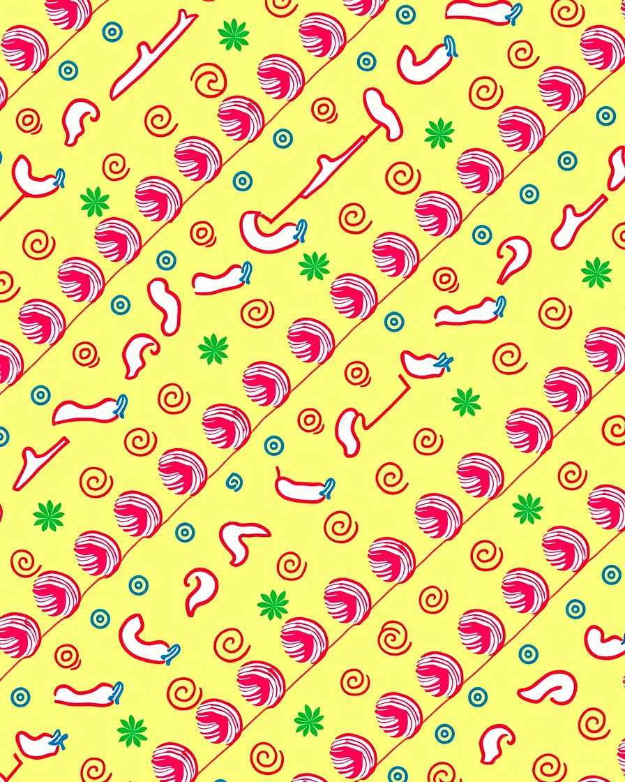 Playful Yellow Red Swirls and Shapes Rug