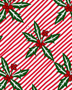 Red White Striped Holly Garland Rug