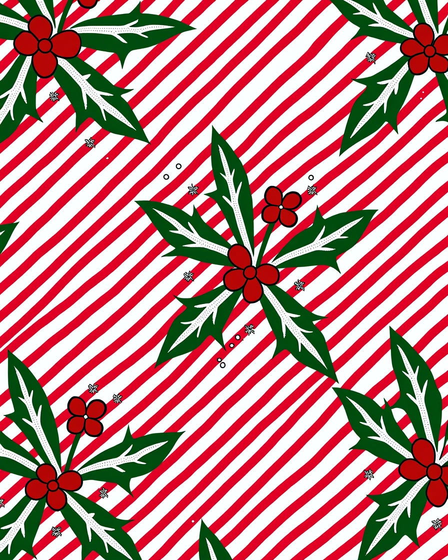 Red White Striped Holly Garland Rug