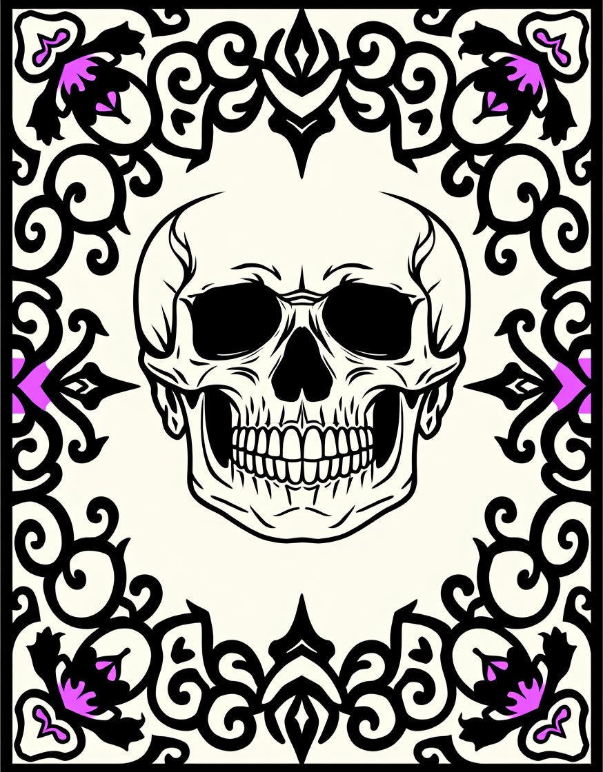Ornate Skull Floral Frame Rug