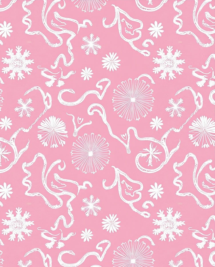 White Whimsical Flourishes Pink Floral Rug