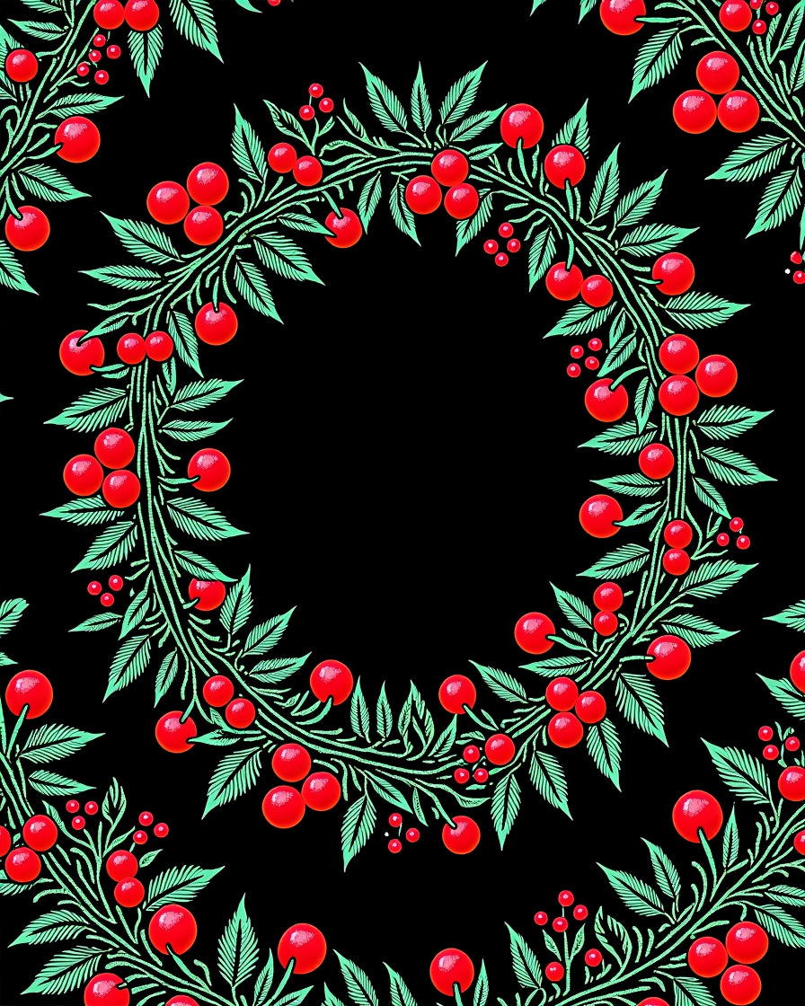 Red Cherry Garland Black Ground Rug