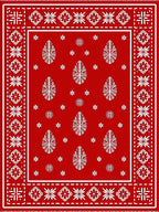Red White Leaf Floral Border Rug