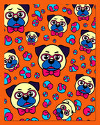 Dapper Pug Faces Neon Swirls Rug