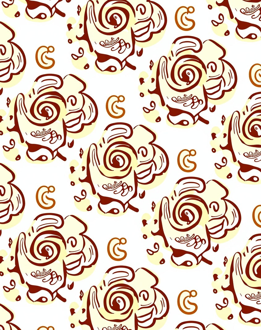 Cream and Brown Abstract Swirl Rug