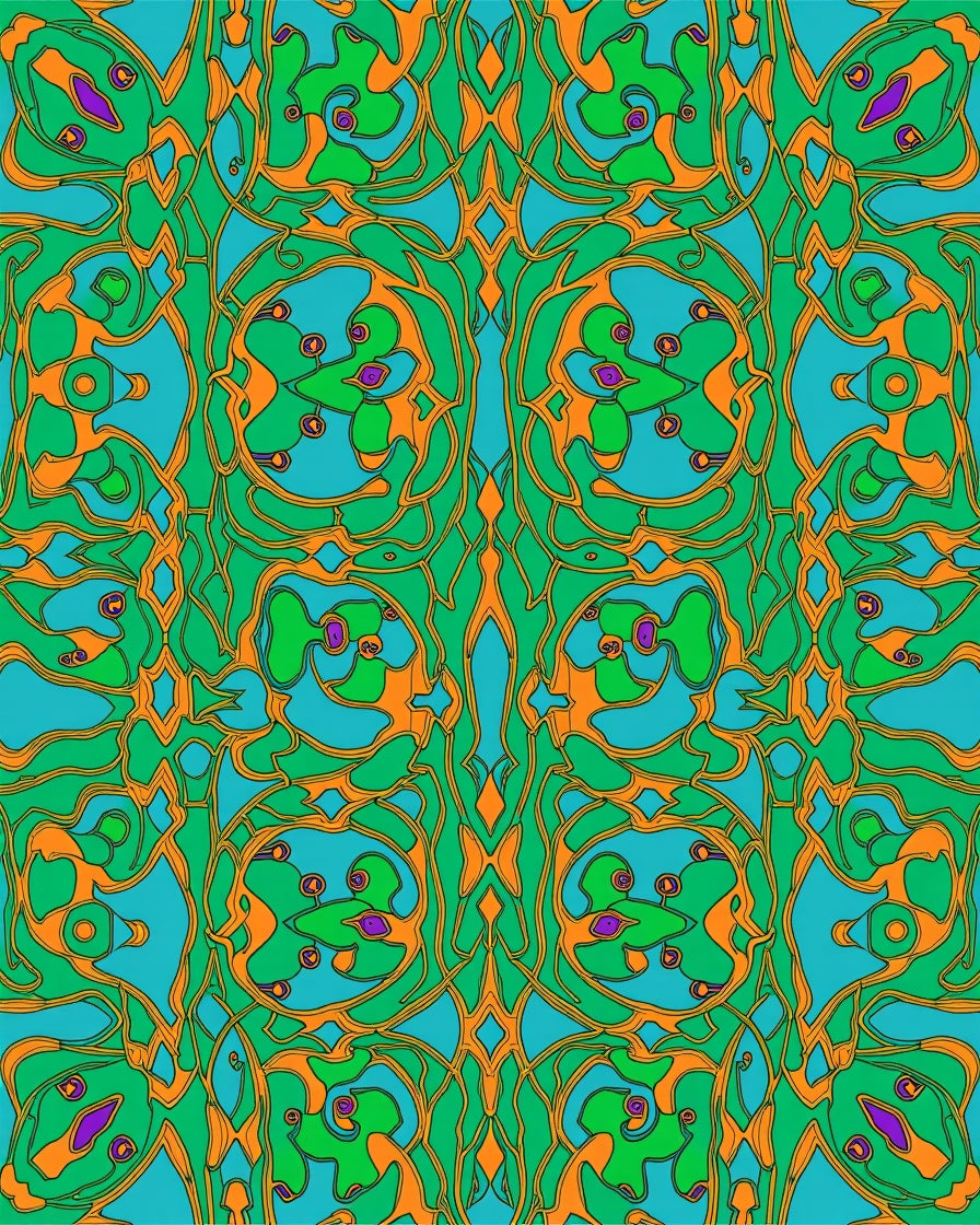Teal Orange Green Organic Swirls Rug